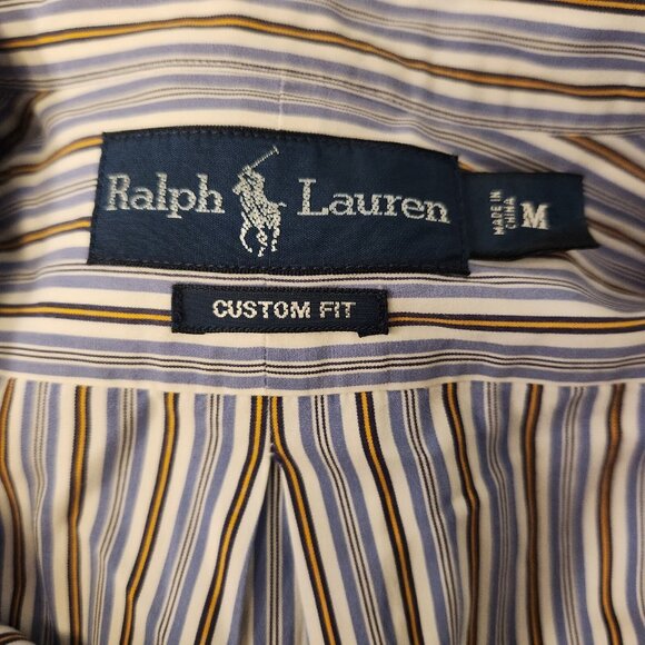 Ralph Lauren Shirt Custom Fit Button Up Blue Striped Mens Medium EUC - Picture 9 of 12